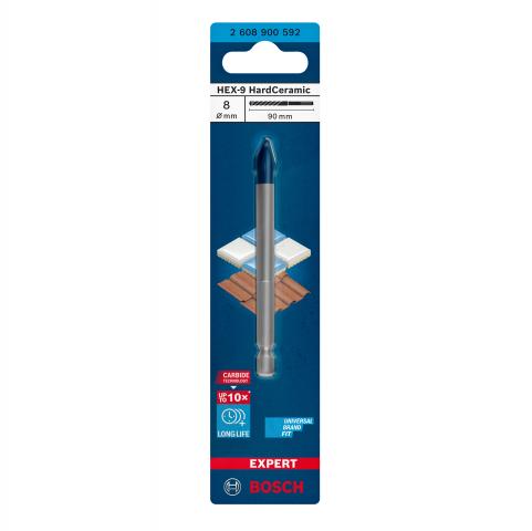 Свредло EXPERT HEX-9 HardCeramic 8x90 мм Bosch - Свредла за стъкло, фаянс и гранитогрес