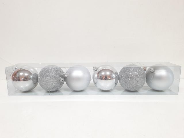 Коледни топки 6бр х 8см сиви - Коледа