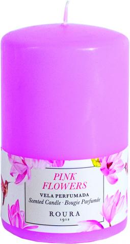 Цилиндър свещ Cera Roura Розови Цветя 60x100 мм - Свещи