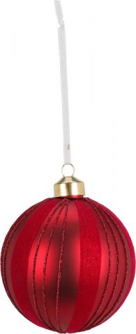 Коледна топка 8см, 
райе кадифе, 
червена, стъклена, снимка 4 - Коледа