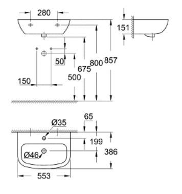 Умивалник GROHE 55см., снимка 2 - Умивалници