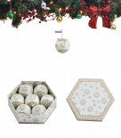 Снежни топки 75 мм златни със снежинка в бяла кутия .7 бройки в кутия