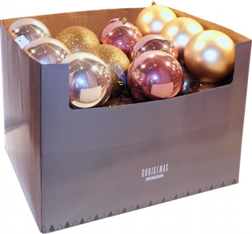 Коледна топка 12 см старо злато, розово - Коледни топки