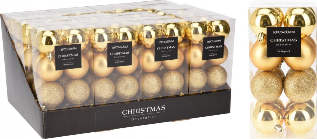 Коледни топки 16 бр. 5 см златни - Коледа