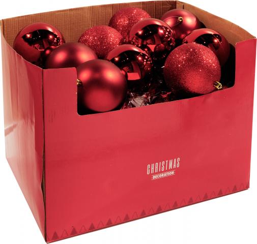 Топка 10 см червена 3 дизайна - Коледни топки