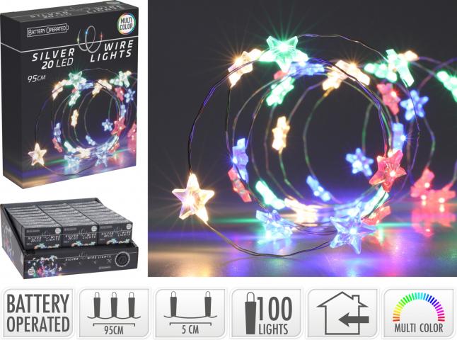 Светлинна верига, звезда 20 LED, многоцветна - Светеща верига