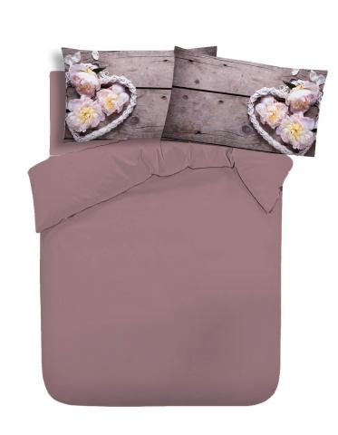 Двоен едноцветен спален комплект хасе с печатани калъфки - лила - Спални комплекти
