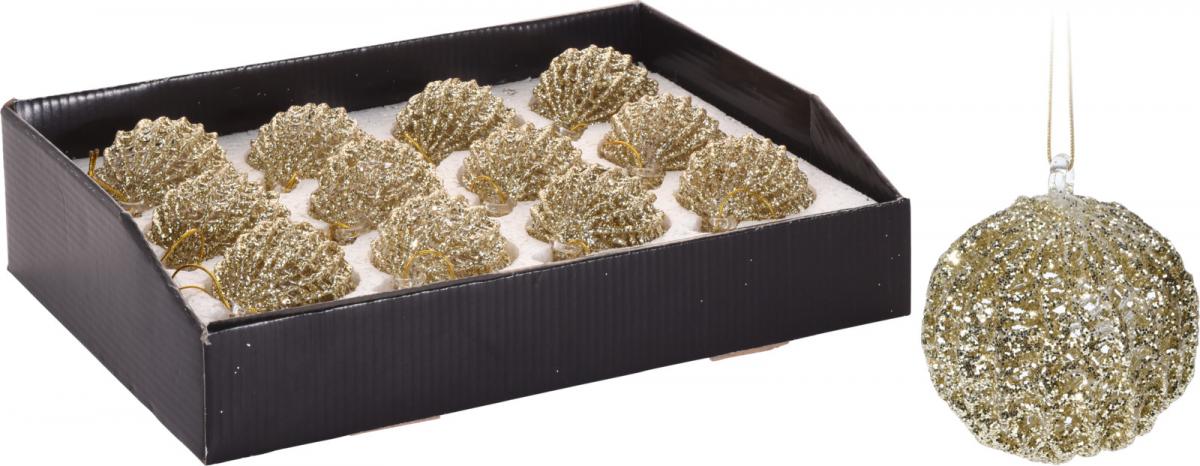 Стъклена коледна топка 6 см златна - Коледни топки