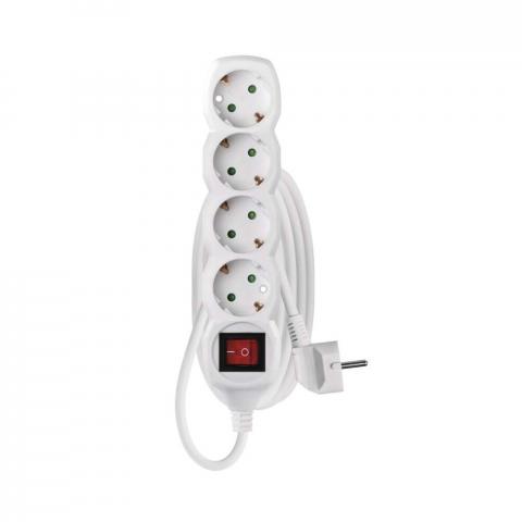 Разклонител 4x2P+E Schuko, кабел 1.5м/1,5мм2, с ключ бял, Emos - Разклонители без защита