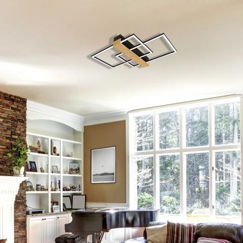 LED плафон LUCAS 36W 1919lm, 3000-4000-6400K, черно+дърво, снимка 3 - Плафони