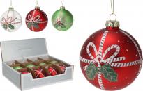 Стъклена коледна топка 8 см блестяща панделка