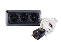 Разклонител тройка, трапец, 2 метра кабел, бял