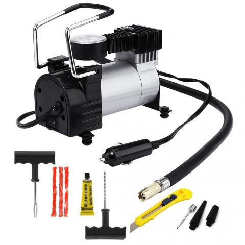 Метален компресор 12V 10 bara и кит за залепване на гума - Помпи и компресори