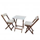 Балконски дървен сет, бял, 3-части, акация