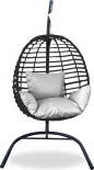 Висящ стол черен PE ратан,  сива възглавница