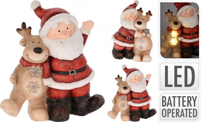 Фигура LED Дядо Коледа и елен - Светещи фигури