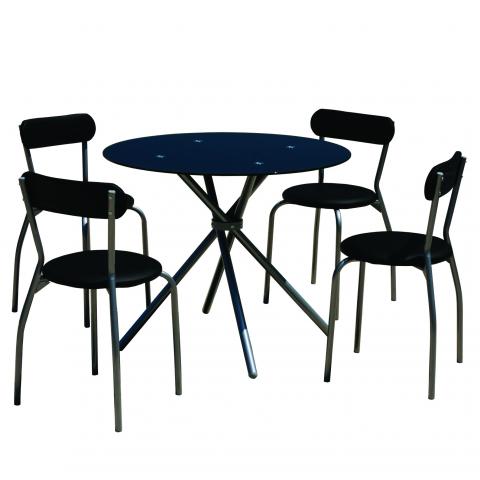 Стъклена маса с 4 стола черни - Трапезарни комплекти