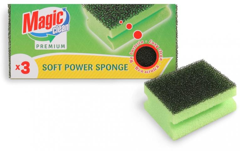 Гъба с канал Magic clean Premium soft power 3 бр. - Гъби