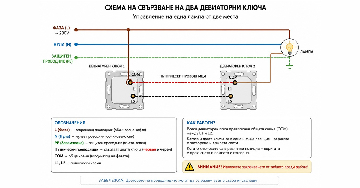 Схема на свързване на девиаторен ключ